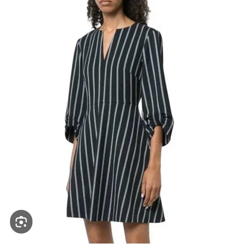 Tibi Women's size 6 Ruched 3/4 Sleeve Striped Felix Dress Black White